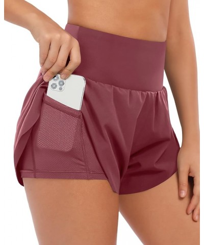 Women's 2 in 1 Running Shorts with Pockets High Waisted Athletic Workout Gym Shorts with Liner Honey Pink $14.74 Activewear