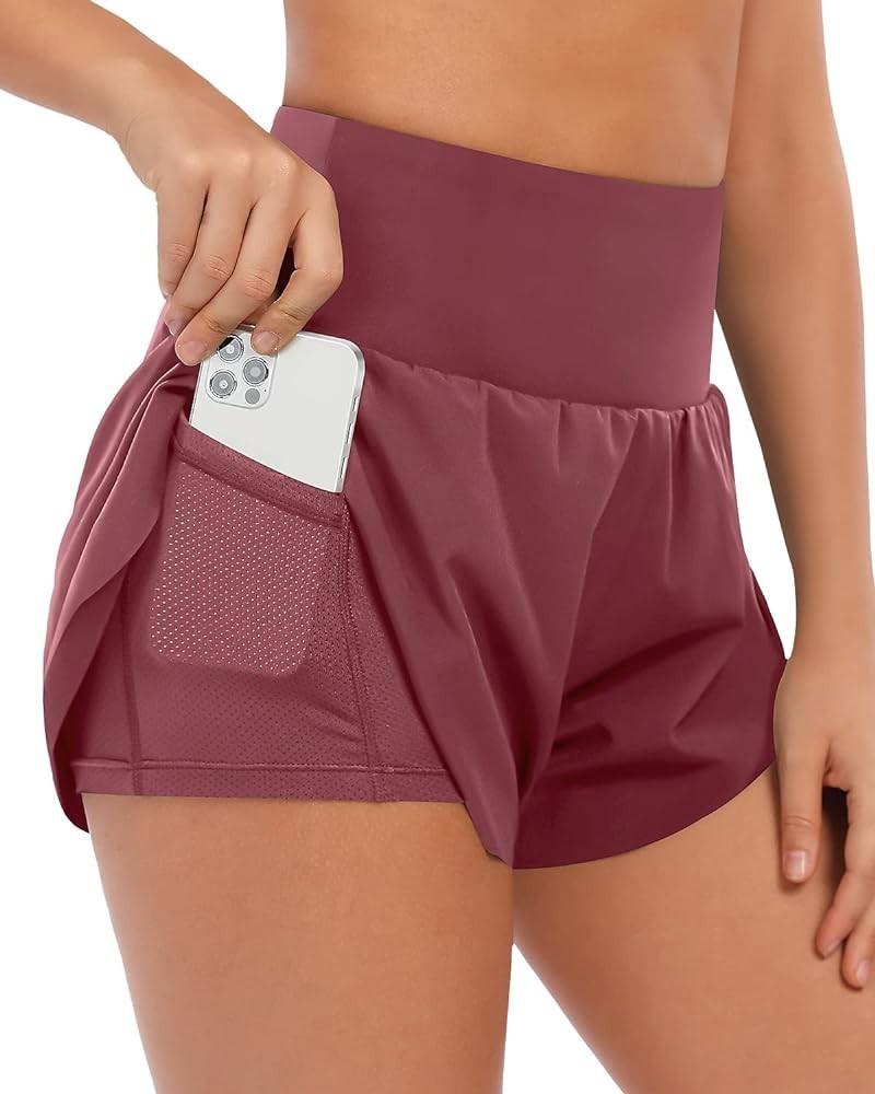 Women's 2 in 1 Running Shorts with Pockets High Waisted Athletic Workout Gym Shorts with Liner Honey Pink $14.74 Activewear