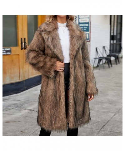 Women Luxury Faux Fur Winter Coats,Long Faux Fur Coat Lapel Open Front Fuzzy Faux Fur Jacket Outerwear Coffee 33 $25.37 Coats