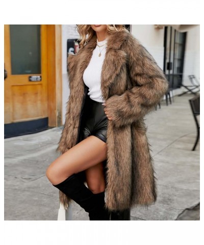 Women Luxury Faux Fur Winter Coats,Long Faux Fur Coat Lapel Open Front Fuzzy Faux Fur Jacket Outerwear Coffee 33 $25.37 Coats