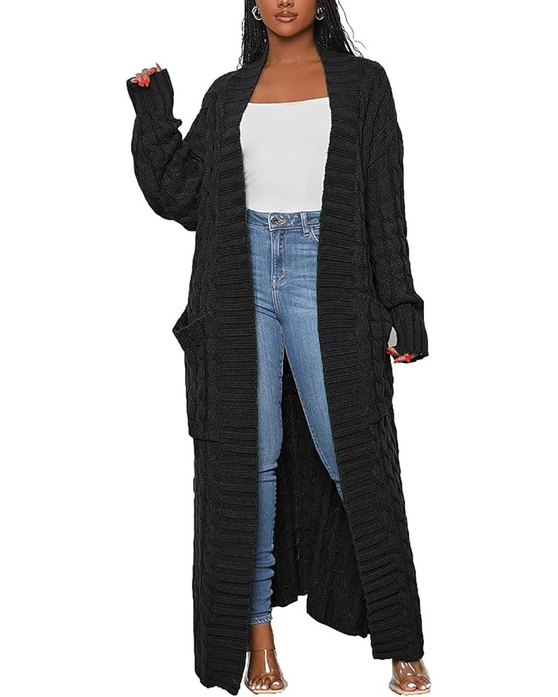 Women's Cable Knit Maxi Cardigan Long Cardigan Sweater Open Front Chunky Knitwear Coat with Pockets 00black $22.08 Sweaters