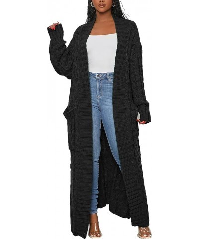 Women's Cable Knit Maxi Cardigan Long Cardigan Sweater Open Front Chunky Knitwear Coat with Pockets 00black $22.08 Sweaters