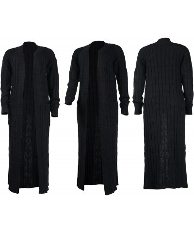 Women's Cable Knit Maxi Cardigan Long Cardigan Sweater Open Front Chunky Knitwear Coat with Pockets 00black $22.08 Sweaters