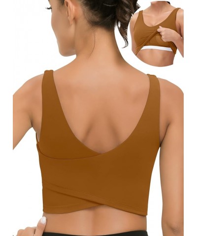 Sports Bra for Women Longline: V Neck Wirefree Medium Impact with Built in Bra for Workout Yoga Spiced Bronze $23.50 Lingerie