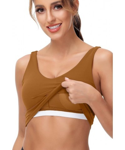 Sports Bra for Women Longline: V Neck Wirefree Medium Impact with Built in Bra for Workout Yoga Spiced Bronze $23.50 Lingerie