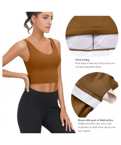 Sports Bra for Women Longline: V Neck Wirefree Medium Impact with Built in Bra for Workout Yoga Spiced Bronze $23.50 Lingerie