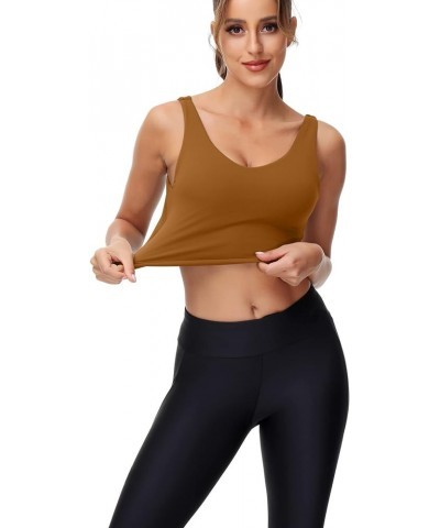 Sports Bra for Women Longline: V Neck Wirefree Medium Impact with Built in Bra for Workout Yoga Spiced Bronze $23.50 Lingerie