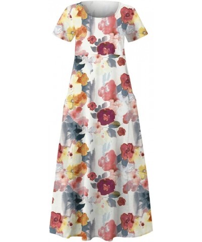 Womens Plus Size Maxi Dress Short Sleeve Cotton Linen Floral Dress with Pockets A-pink $13.74 Dresses