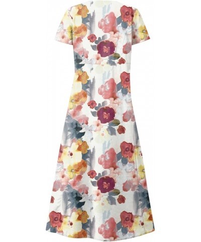 Womens Plus Size Maxi Dress Short Sleeve Cotton Linen Floral Dress with Pockets A-pink $13.74 Dresses