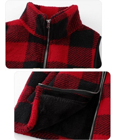 Womens Fuzzy Sherpa Fleece Jacket Lightweight Vest Cozy Sleeveless Cardigan Zipper Waistcoat Outerwear with Pocket Red Black ...