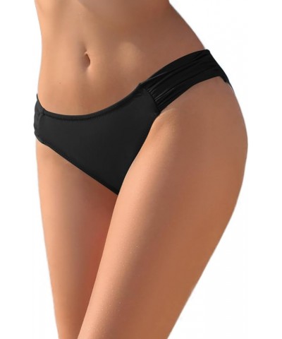 Women's Bikini Bottom Low Waisted Sexy Swimsuit Ruched Sides Hipster Swim Bottom Manhattan Black $10.48 Swimsuits