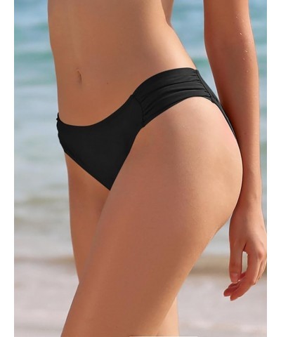 Women's Bikini Bottom Low Waisted Sexy Swimsuit Ruched Sides Hipster Swim Bottom Manhattan Black $10.48 Swimsuits