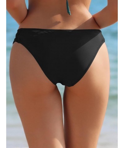 Women's Bikini Bottom Low Waisted Sexy Swimsuit Ruched Sides Hipster Swim Bottom Manhattan Black $10.48 Swimsuits