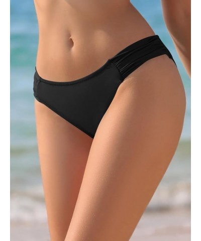 Women's Bikini Bottom Low Waisted Sexy Swimsuit Ruched Sides Hipster Swim Bottom Manhattan Black $10.48 Swimsuits