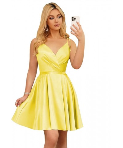 Women's V Neck Short Homecoming Dresses for Teens Satin Adjustable Straps Prom Cocktail Gown with Pockets TN072 Yellow $27.95...