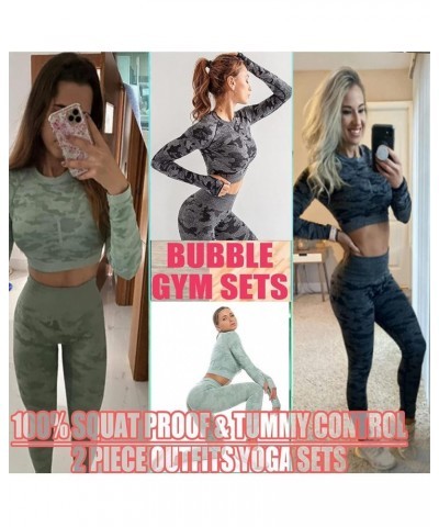 Workout 2 Piece for Women seamless Outfits High Waist Sexy Butt Lifting Leggings Padded Crop Tops Yoga Gym Sets Camouflage Bl...