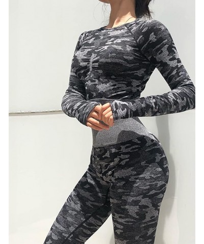 Workout 2 Piece for Women seamless Outfits High Waist Sexy Butt Lifting Leggings Padded Crop Tops Yoga Gym Sets Camouflage Bl...