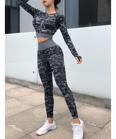 Workout 2 Piece for Women seamless Outfits High Waist Sexy Butt Lifting Leggings Padded Crop Tops Yoga Gym Sets Camouflage Bl...