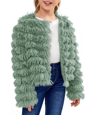 Girls Open Front Cardigan Faux Fur Coat Warm Fuzzy Trendy Winter Vintage Parka Shaggy Party Outerwear Jackets Tops Green $12....