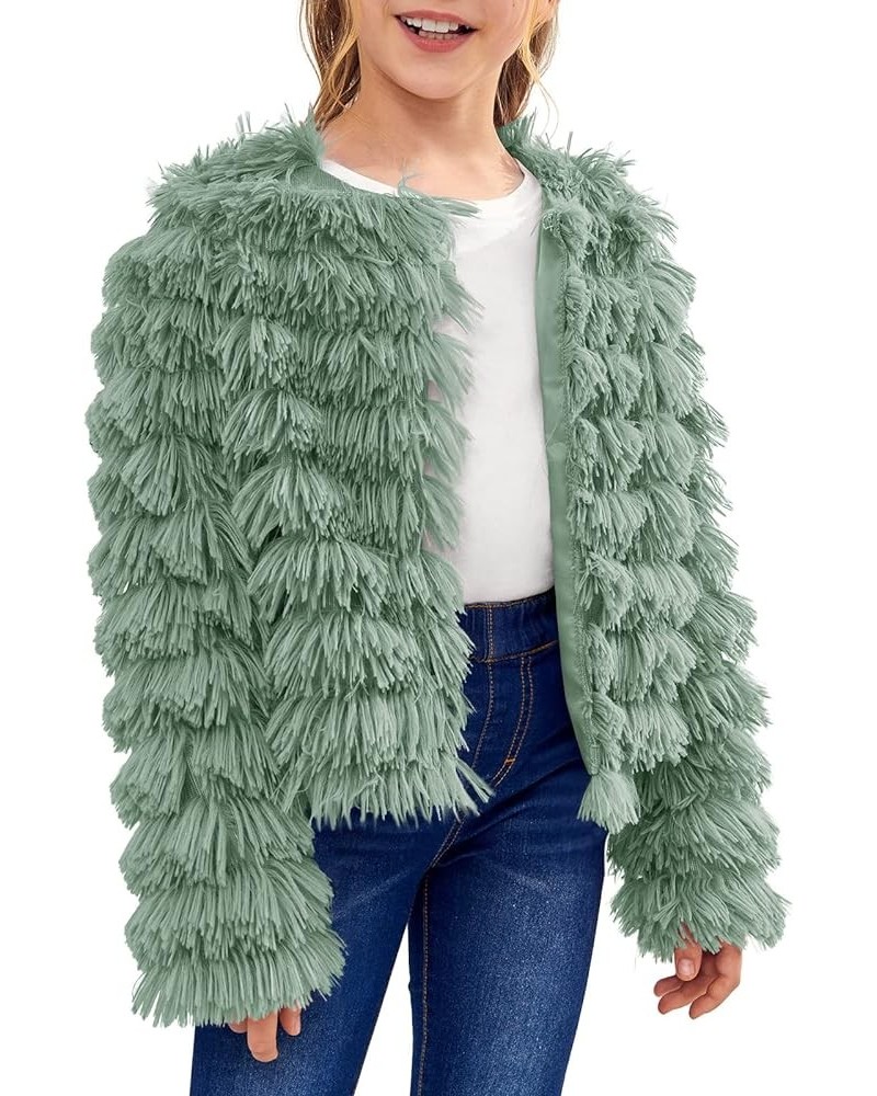 Girls Open Front Cardigan Faux Fur Coat Warm Fuzzy Trendy Winter Vintage Parka Shaggy Party Outerwear Jackets Tops Green $12....