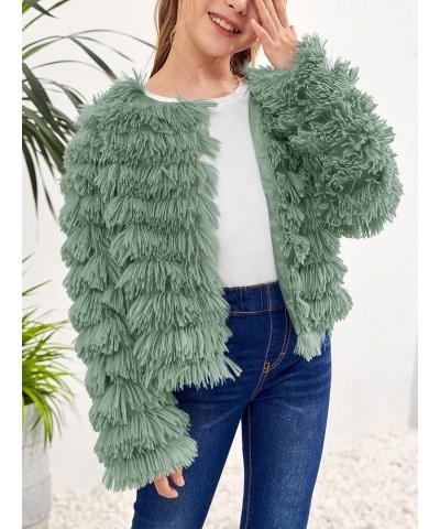 Girls Open Front Cardigan Faux Fur Coat Warm Fuzzy Trendy Winter Vintage Parka Shaggy Party Outerwear Jackets Tops Green $12....