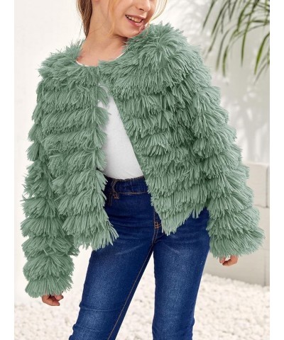 Girls Open Front Cardigan Faux Fur Coat Warm Fuzzy Trendy Winter Vintage Parka Shaggy Party Outerwear Jackets Tops Green $12....