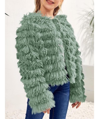 Girls Open Front Cardigan Faux Fur Coat Warm Fuzzy Trendy Winter Vintage Parka Shaggy Party Outerwear Jackets Tops Green $12....