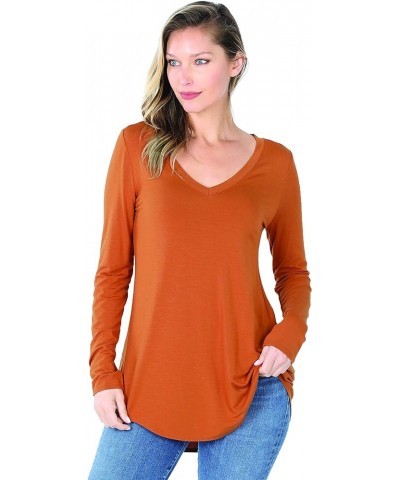 Plus Luxe Rayon Long Sleeve V-Neck HI-Low Hem TOP Almond $9.11 Blouses