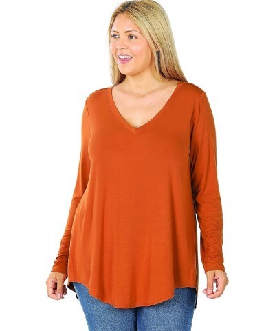 Plus Luxe Rayon Long Sleeve V-Neck HI-Low Hem TOP Almond $9.11 Blouses