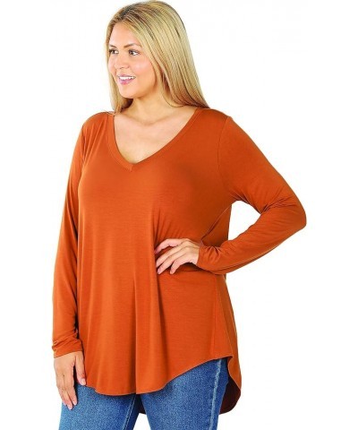 Plus Luxe Rayon Long Sleeve V-Neck HI-Low Hem TOP Almond $9.11 Blouses