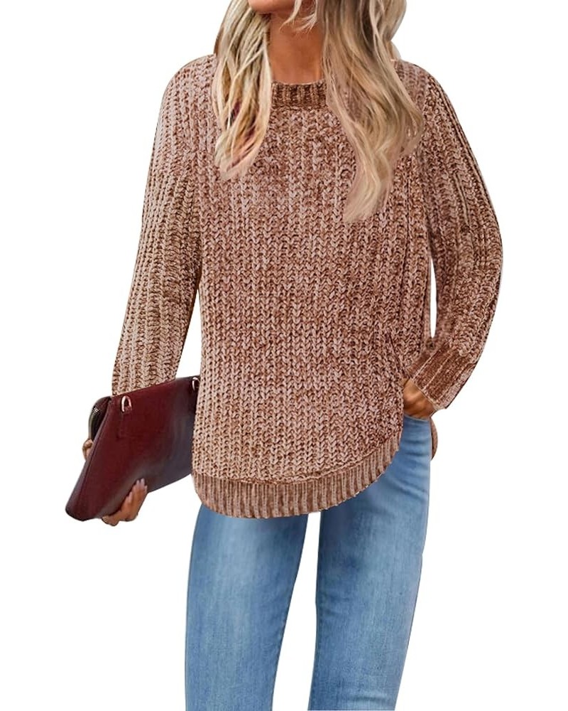 Chenille Sweaters for Women Crew Neck Pullover Jumper Long Sleeve Jumper Tops S-XXL Light Tan-new $18.23 Sweaters