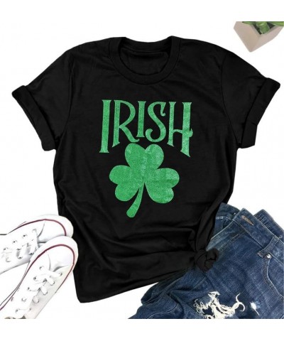 St Patrick's Day Womens Crew Neck Short Sleeve T-Shirt Black Shamrock $11.79 T-Shirts