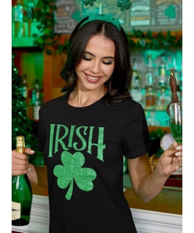 St Patrick's Day Womens Crew Neck Short Sleeve T-Shirt Black Shamrock $11.79 T-Shirts