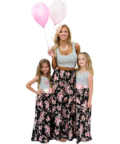 Mommy and Me Matching Dresses Long Sleeve Family Matching Clothing Outfits with Plus Size Flower Stripes $10.00 Dresses