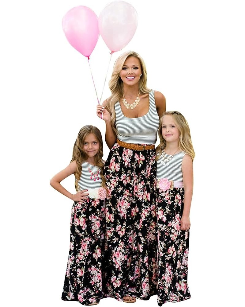 Mommy and Me Matching Dresses Long Sleeve Family Matching Clothing Outfits with Plus Size Flower Stripes $10.00 Dresses