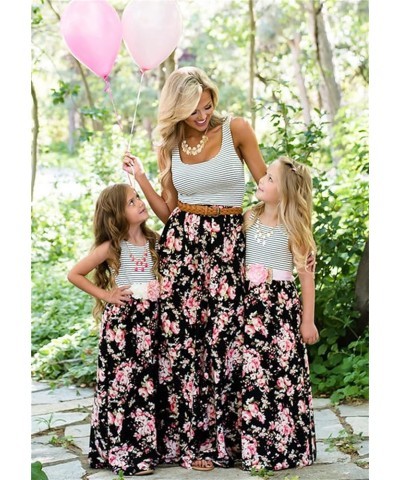 Mommy and Me Matching Dresses Long Sleeve Family Matching Clothing Outfits with Plus Size Flower Stripes $10.00 Dresses