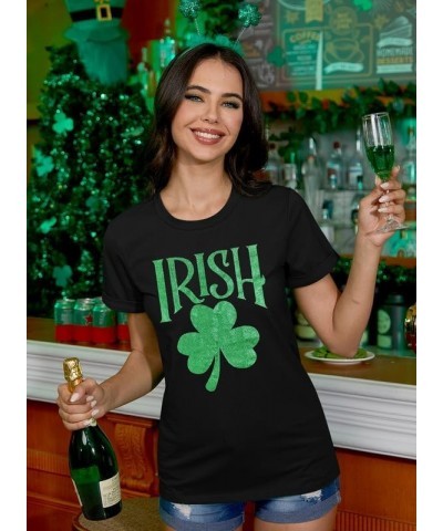 St Patrick's Day Womens Crew Neck Short Sleeve T-Shirt Black Shamrock $11.79 T-Shirts