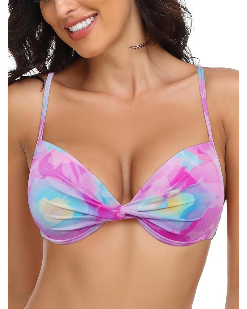 Women's Underwire Bikini Top Blue-purple Floral $17.35 Swimsuits