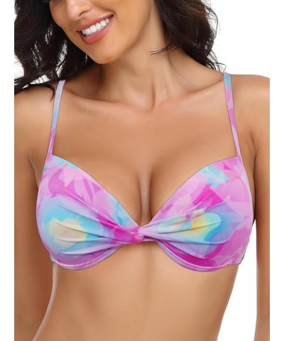 Women's Underwire Bikini Top Blue-purple Floral $17.35 Swimsuits