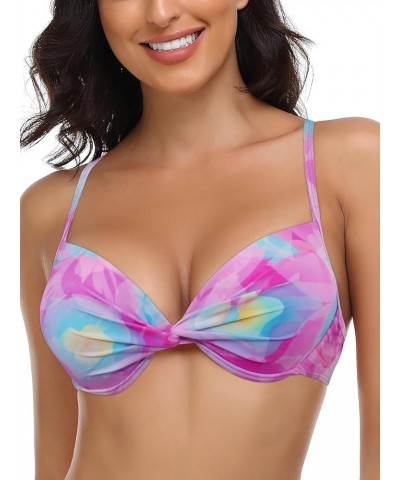 Women's Underwire Bikini Top Blue-purple Floral $17.35 Swimsuits