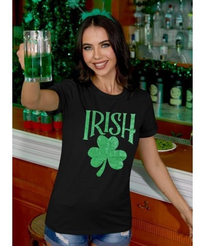 St Patrick's Day Womens Crew Neck Short Sleeve T-Shirt Black Shamrock $11.79 T-Shirts