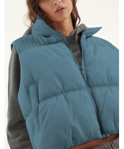 Womens Cropped Puffer Vest Zip Up Stand Collar Lightweight Sleeveless Padded Gilet with Pockets Bluegrey $17.48 Vests