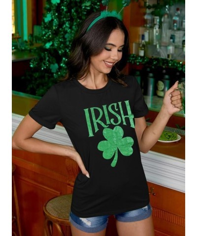 St Patrick's Day Womens Crew Neck Short Sleeve T-Shirt Black Shamrock $11.79 T-Shirts