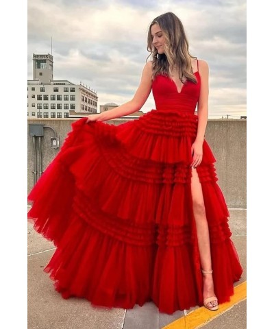 Tiered Tulle Prom Dresses for Women 2024 Glitter Ball Gown Long Formal Dress Evening Party Gowns with Slit Navy Blue $44.51 D...