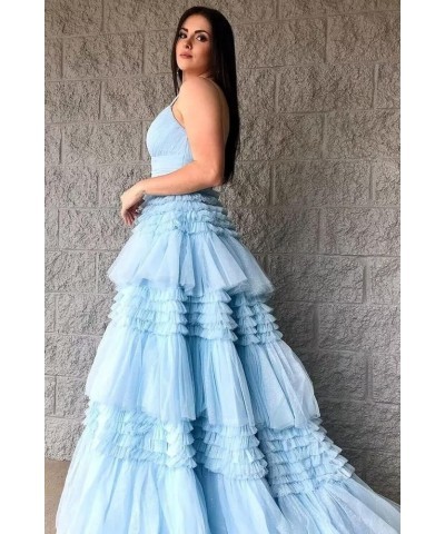 Tiered Tulle Prom Dresses for Women 2024 Glitter Ball Gown Long Formal Dress Evening Party Gowns with Slit Navy Blue $44.51 D...