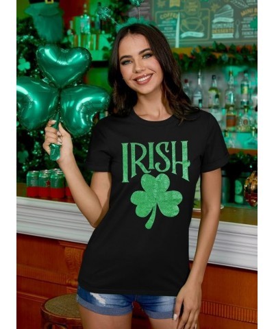 St Patrick's Day Womens Crew Neck Short Sleeve T-Shirt Black Shamrock $11.79 T-Shirts