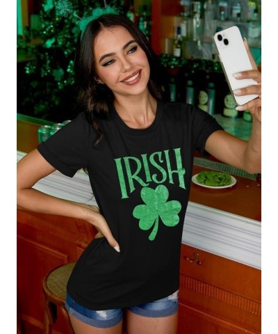 St Patrick's Day Womens Crew Neck Short Sleeve T-Shirt Black Shamrock $11.79 T-Shirts