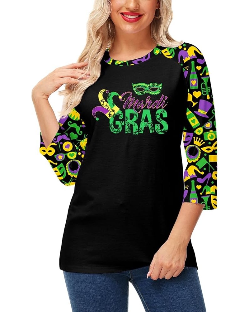 Womens Mardi Gras Shirts Raglan 3/4 Sleeve Fleur-De-Lis Carnival Tops Mardi Gras 2 $8.24 T-Shirts