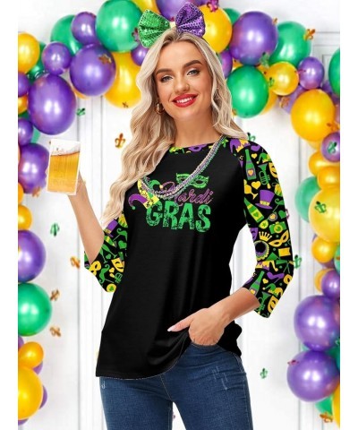 Womens Mardi Gras Shirts Raglan 3/4 Sleeve Fleur-De-Lis Carnival Tops Mardi Gras 2 $8.24 T-Shirts