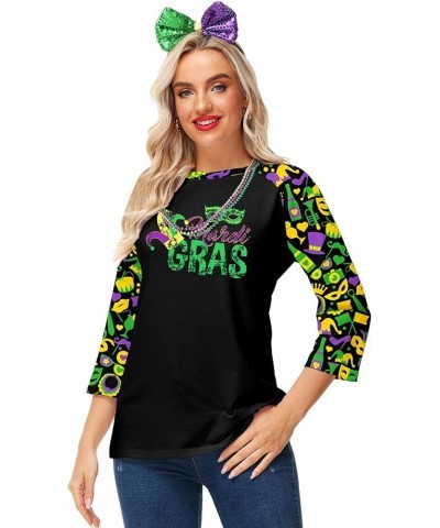 Womens Mardi Gras Shirts Raglan 3/4 Sleeve Fleur-De-Lis Carnival Tops Mardi Gras 2 $8.24 T-Shirts